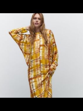 Zara Yellow and Brown Plaid Maxi Dress